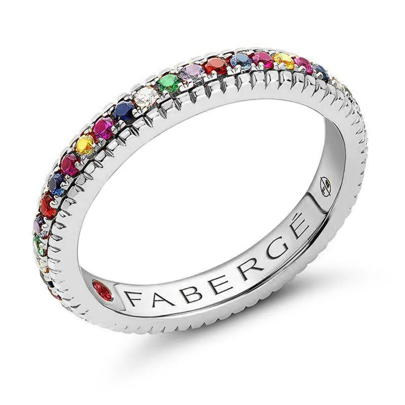 Faberge Colours of Love 18ct White Gold Multicoloured Gemstone Fluted Band Ring sold by Jura Watches