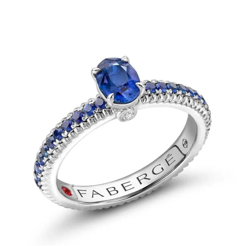 Faberge Colours of Love 18ct White Gold Blue Sapphire Fluted Ring sold by Jura Watches