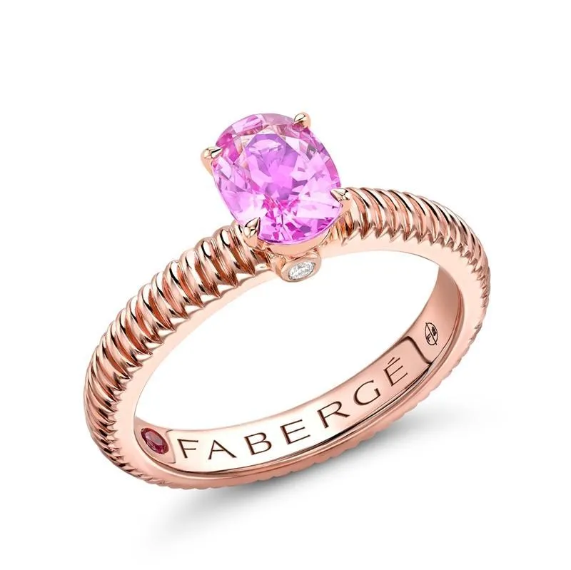 Faberge Colours of Love 18ct Rose Gold Pink Sapphire Fluted Ring sold by Jura Watches