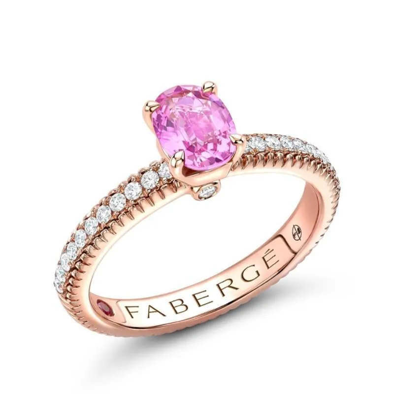 Faberge Colours of Love 18ct Rose Gold Pink Sapphire Diamond Fluted Ring sold by Jura Watches