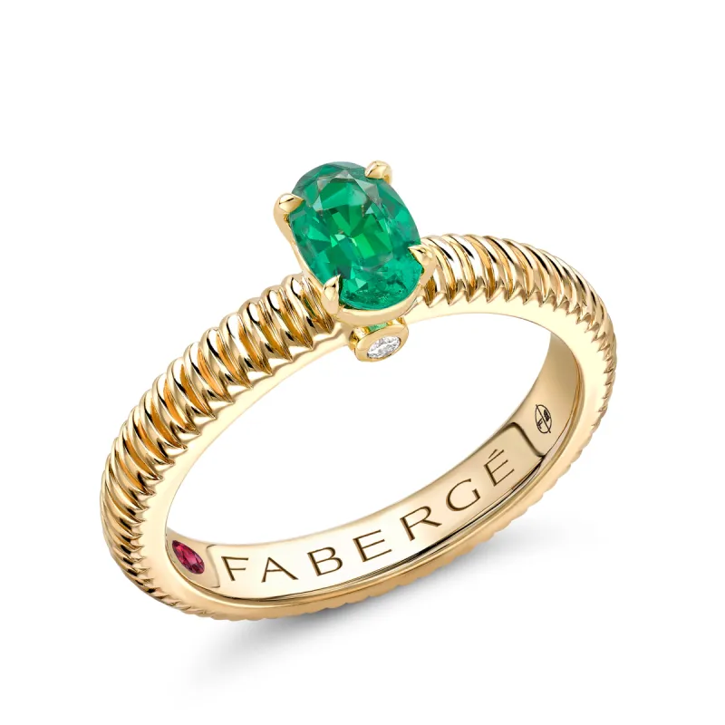 Faberge Colours of Love 18ct Yellow Gold Emerald Fluted Ring sold by Jura Watches