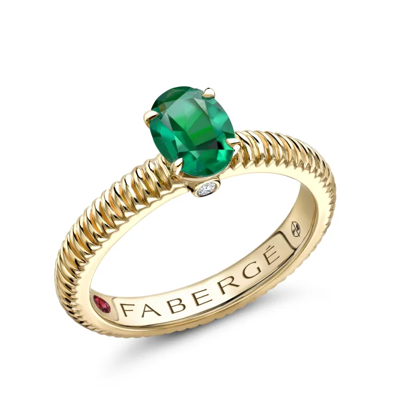 Faberge Colours of Love 18ct Yellow Gold Emerald Diamond Fluted Ring sold by Jura Watches
