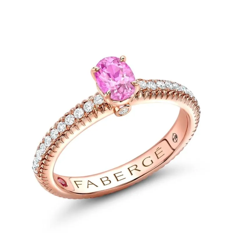 Faberge Colours of Love 18ct Rose Gold Pink Sapphire 0.21ct Diamond Fluted Ring sold by Jura Watches