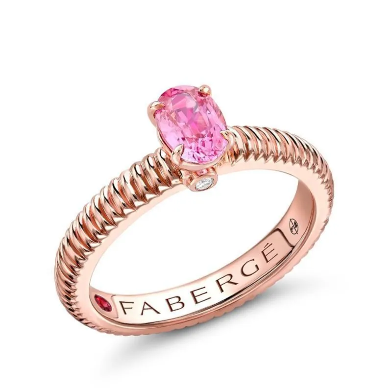 Faberge Colours of Love 18ct Rose Gold Pink Sapphire Fluted Ring sold by Jura Watches