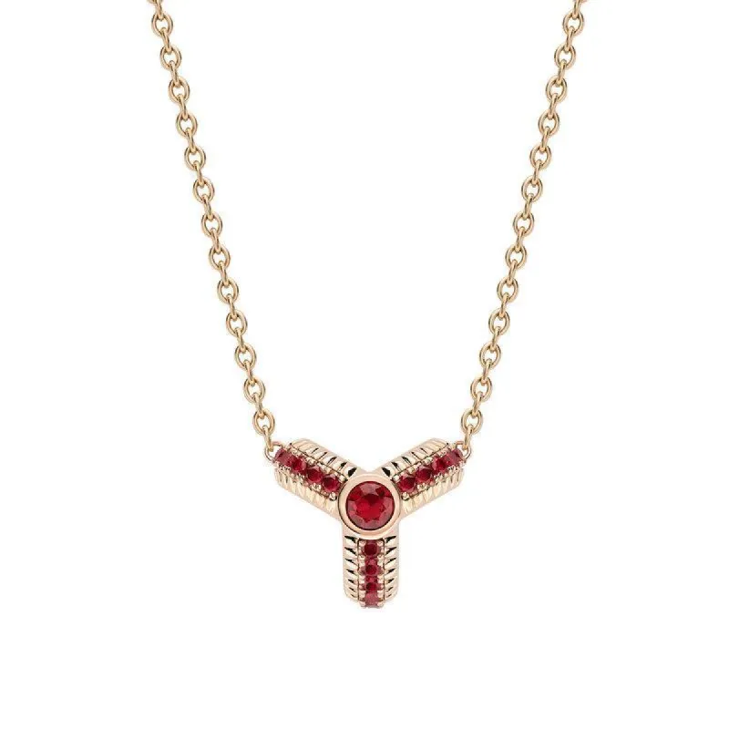 Faberge Colours of Love 18ct Rose Gold Ruby Fluted Trio Necklace sold by Jura Watches