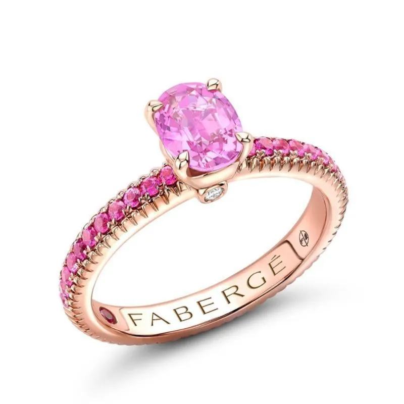 Faberge Colours of Love 18ct Rose Gold Pink Sapphire Fluted Ring sold by Jura Watches
