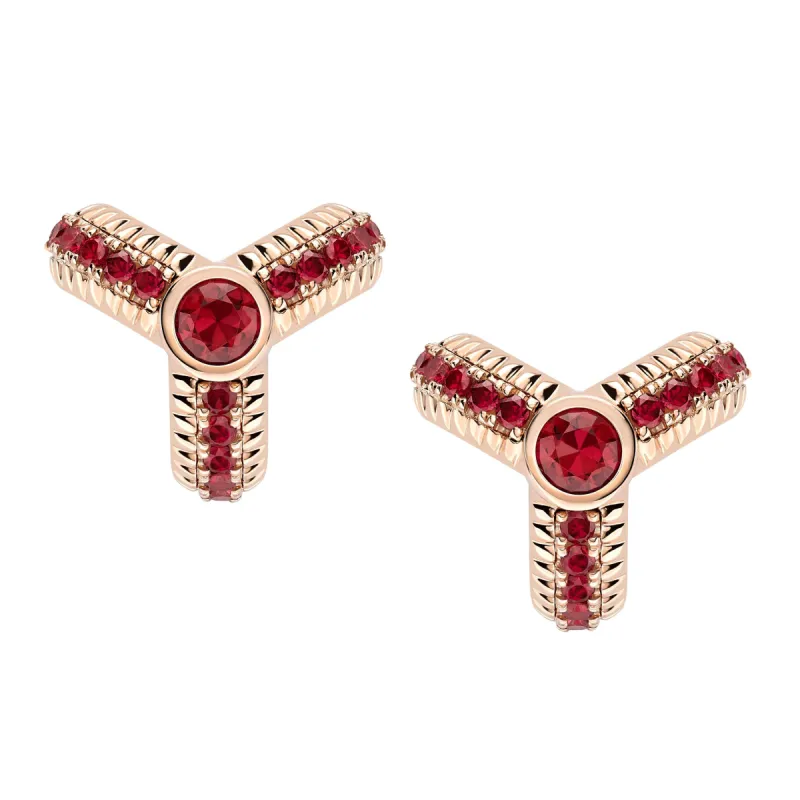 Faberge Colours of Love 18ct Rose Gold Ruby Fluted Trio Earrings sold by Jura Watches