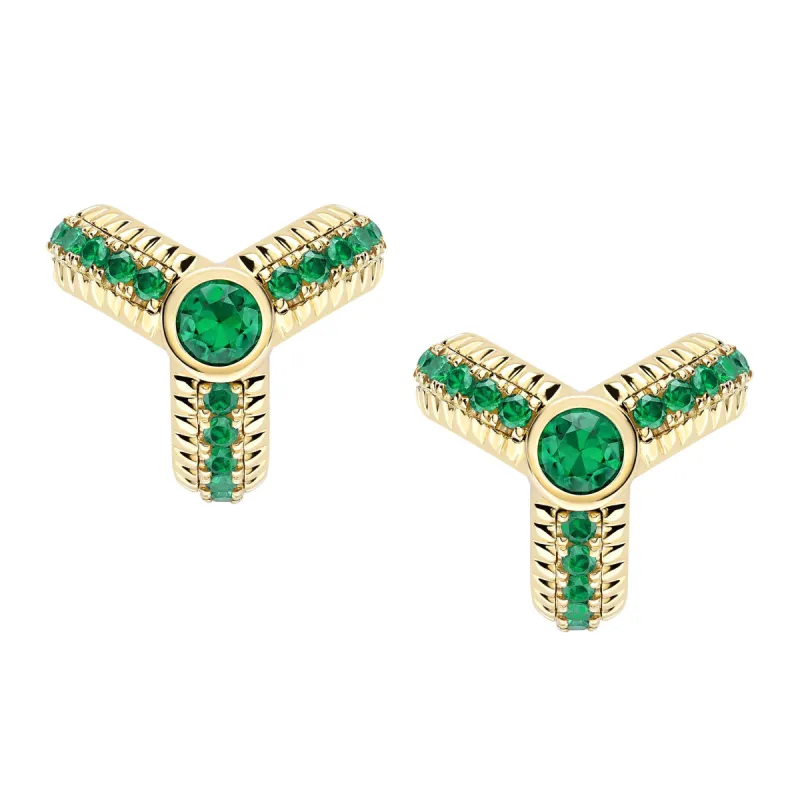 Faberge Colours of Love 18ct Yellow Gold Emerald Fluted Trio Earrings sold by Jura Watches