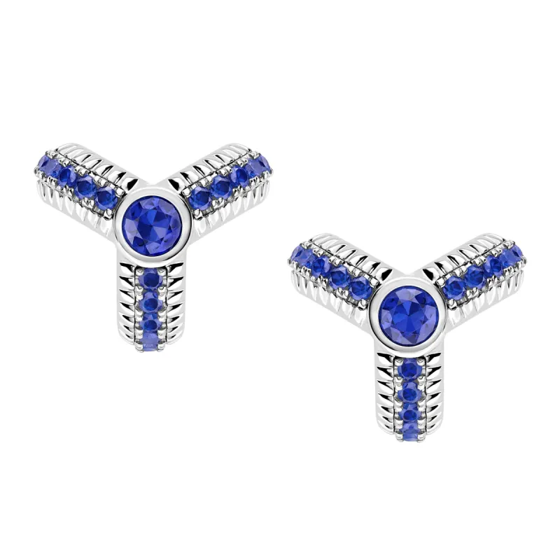 Faberge Colours of Love 18ct White Gold Sapphire Fluted Trio Earrings sold by Jura Watches