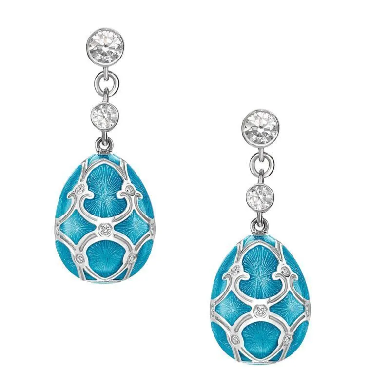 Faberge Palais Yelagin 18ct White Gold Diamond Teal Earrings sold by Jura Watches