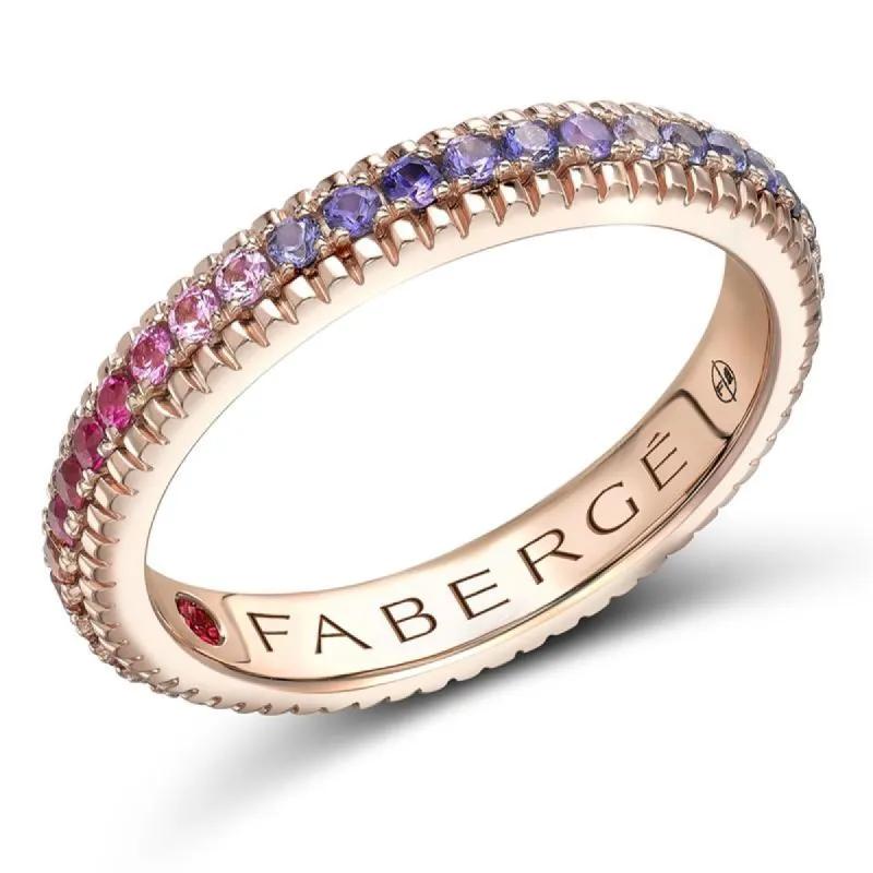 Faberge 18ct Rose Gold Multi Stone Rainbow Fluted Band Ring sold by Jura Watches