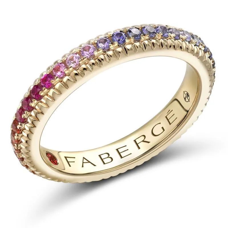 Faberge 18ct Yellow Gold Multi Stone Rainbow Fluted Band Ring sold by Jura Watches
