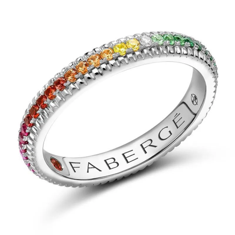 Faberge 18ct White Gold Multicolour Rainbow Fluted Band Ring sold by Jura Watches