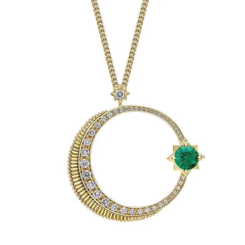 Faberge Colours of Love Hilal 18ct Yellow Gold Emerald Diamond Pendant sold by Jura Watches