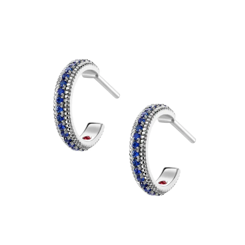 Faberge Colours of Love 18ct White Gold Sapphire Hoop Earrings sold by Jura Watches