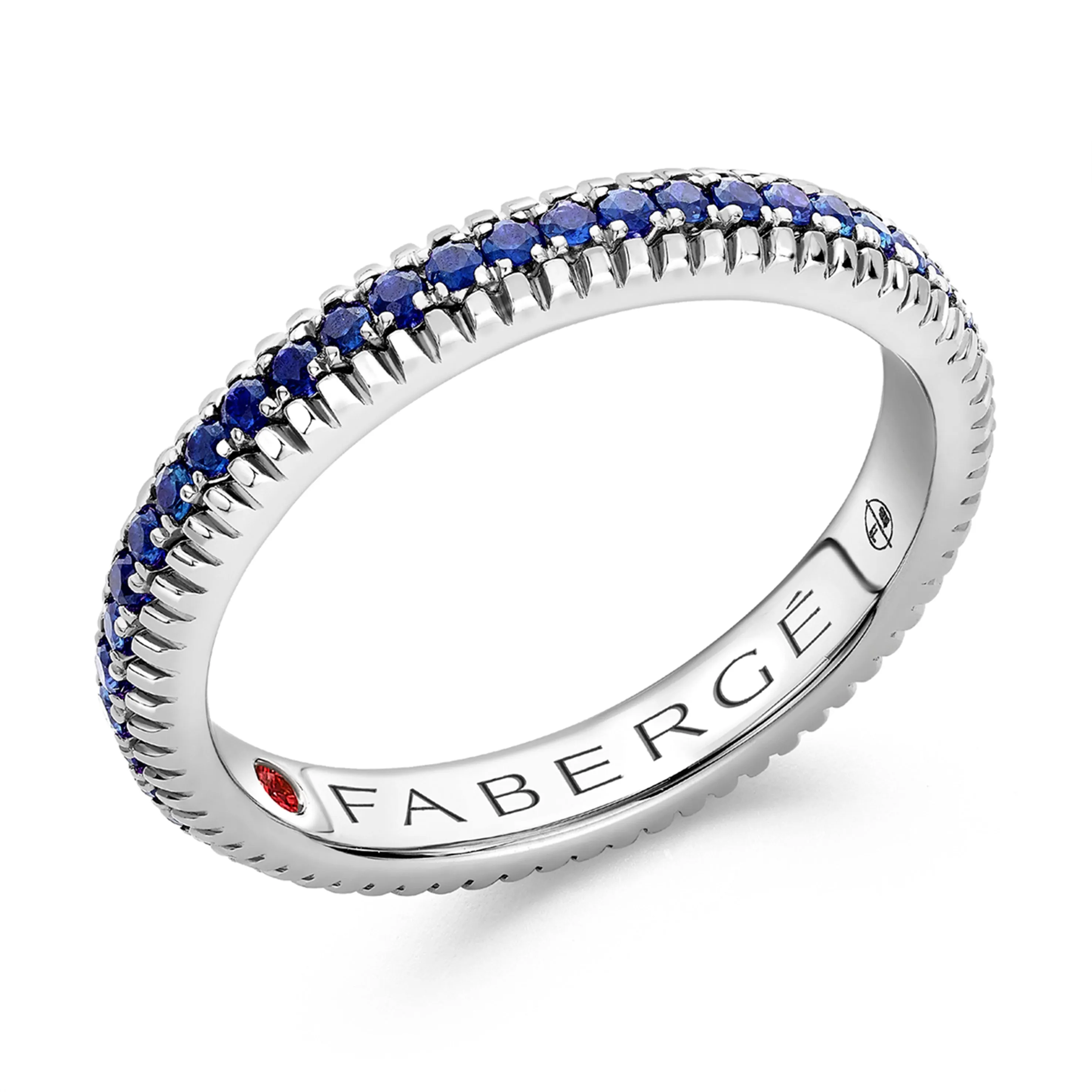 Faberge Colours of Love 18ct White Gold Sapphire Fluted Band Ring sold by Jura Watches