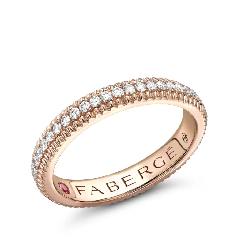 Faberge Colours of Love 18ct Rose Gold Diamond Fluted Band Ring sold by Jura Watches