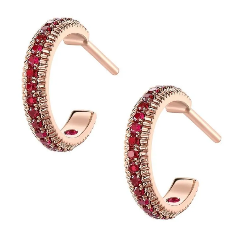 Faberge Colours of Love 18ct Rose Gold Ruby Fluted Hoop Earrings sold by Jura Watches