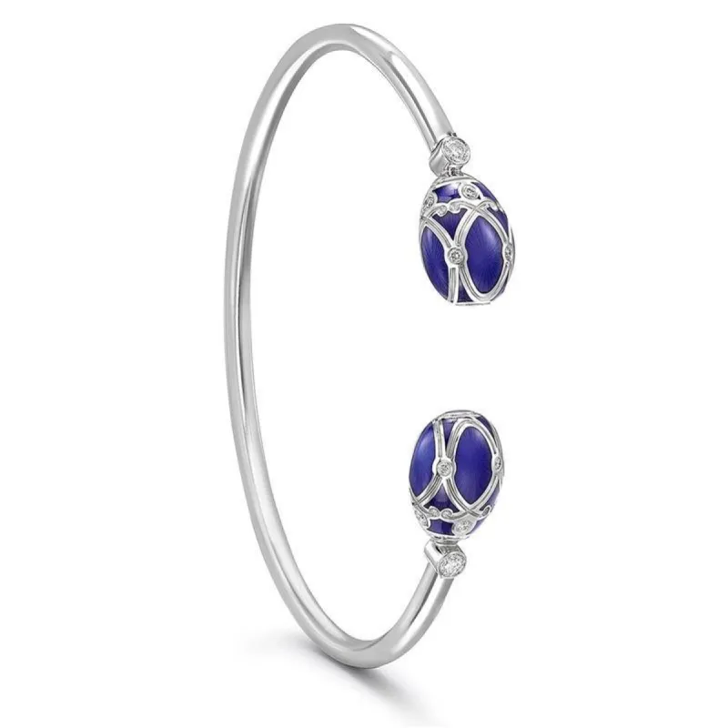 Faberge Palais Yelagin 18ct White Gold Royal Blue Open Set Bangle made by Faberge