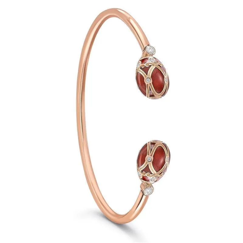Faberge Palais Yelagin 18ct Rose Gold Diamond Red Open-Set Bangle made by Faberge