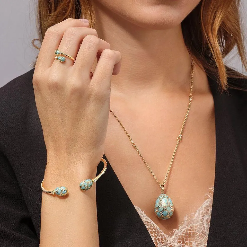 Faberge Palais Tsarskoye Selo 18ct Yellow Gold Turquoise Open Set Bangle sold by Jura Watches product image thumbnail 2