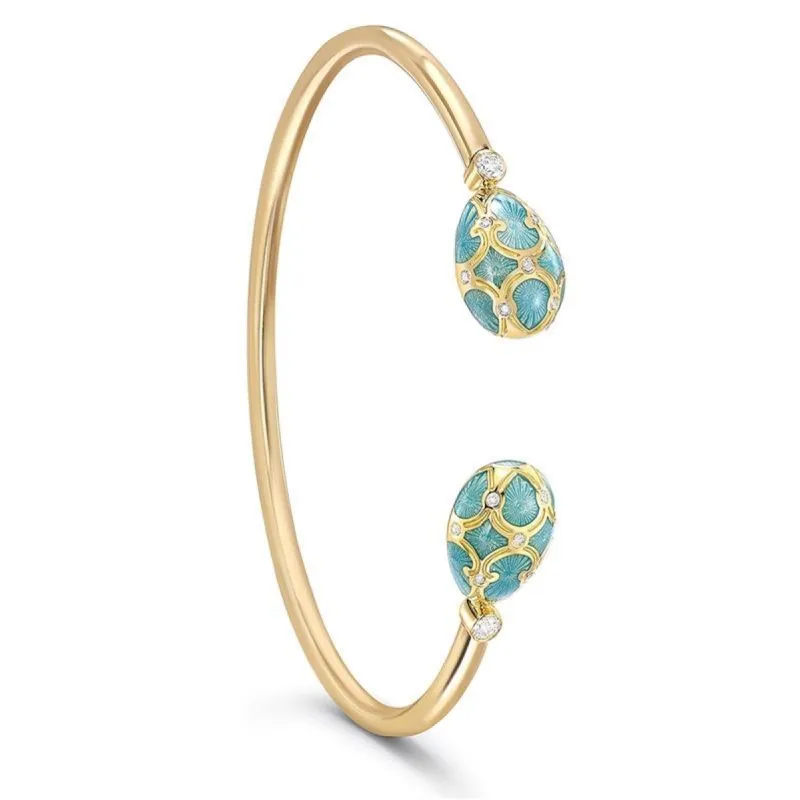 Faberge Palais Tsarskoye Selo 18ct Yellow Gold Turquoise Open Set Bangle made by Faberge