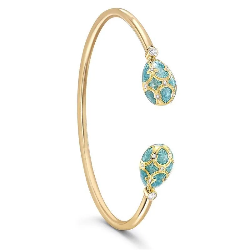 Faberge Palais Tsarskoye Selo 18ct Yellow Gold Turquoise Open Set Bangle sold by Jura Watches