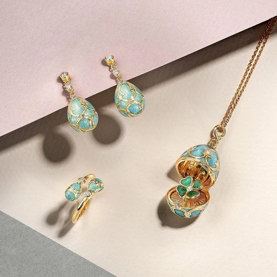 Faberge Palais Tsarskoye Selo 18ct Yellow Gold Diamond Turquoise Earrings sold by Jura Watches product image thumbnail 2