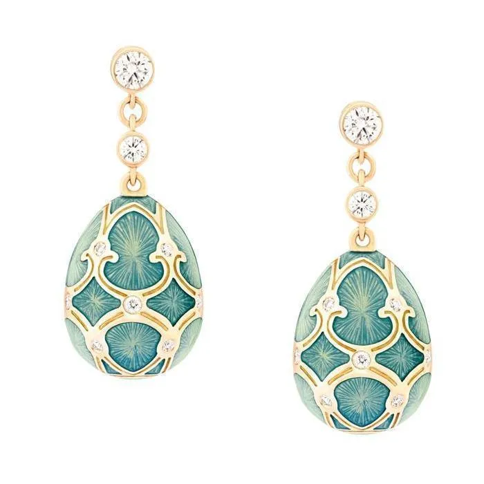 Faberge Palais Tsarskoye Selo 18ct Yellow Gold Diamond Turquoise Earrings sold by Jura Watches