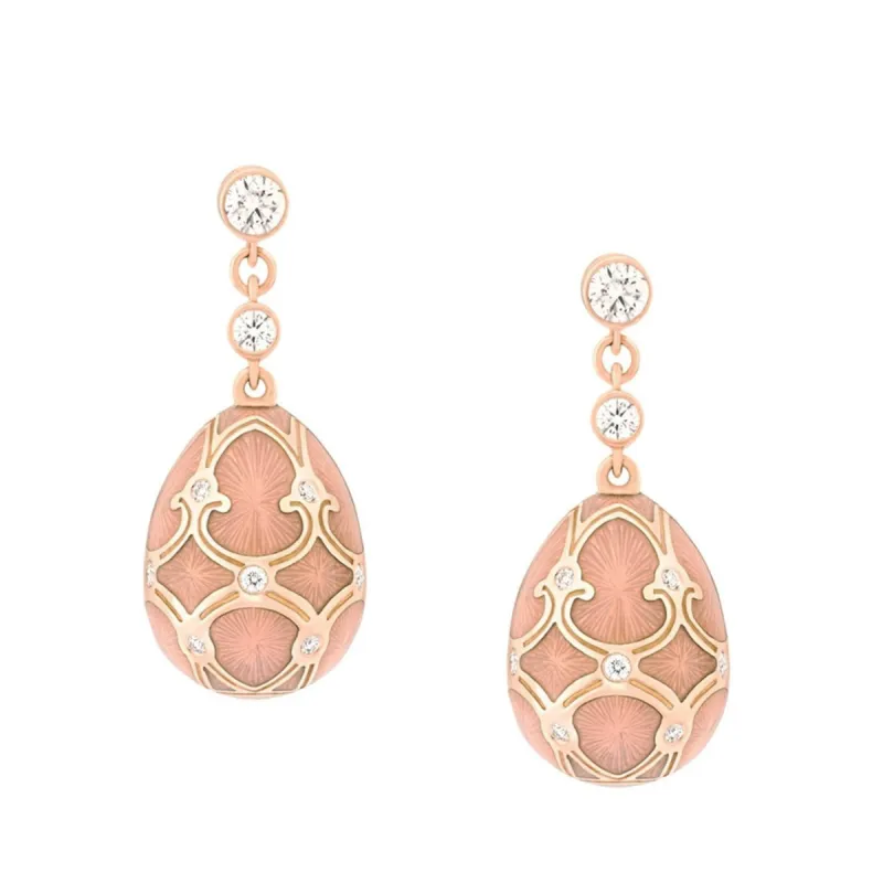 Faberge Palais Tsarskoye Selo 18ct Rose Gold Diamond Pink Earrings sold by Jura Watches