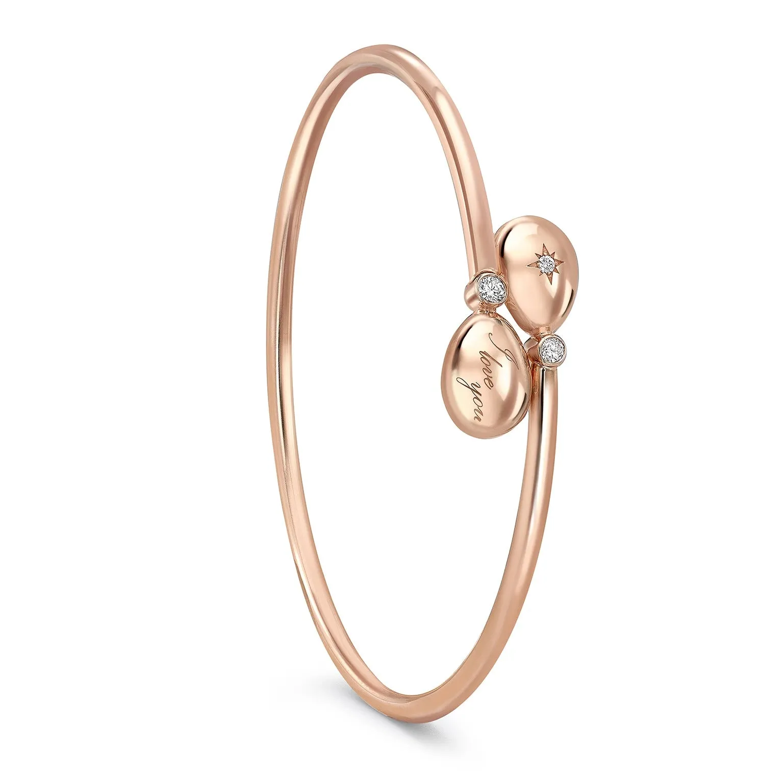 Faberge Essence 18ct Rose Gold Diamond I Love You Crossover Bangle sold by Jura Watches