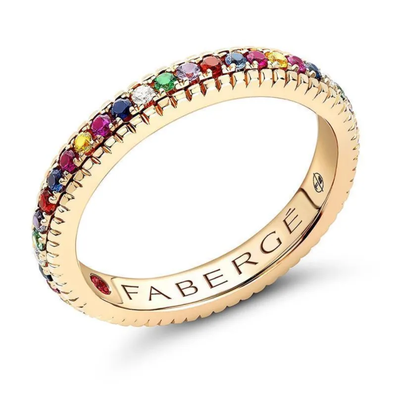 Faberge 18ct Yellow Gold Multicoloured Fluted Band Ring sold by Jura Watches
