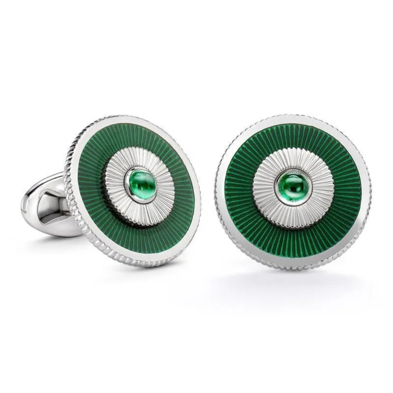 Faberge 18ct White Gold Emerald Green Enamel Cufflinks sold by Jura Watches