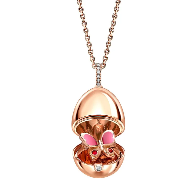 Faberge 18ct Rose Gold Diamond Pink Sapphire Butterfly Locket sold by Jura Watches