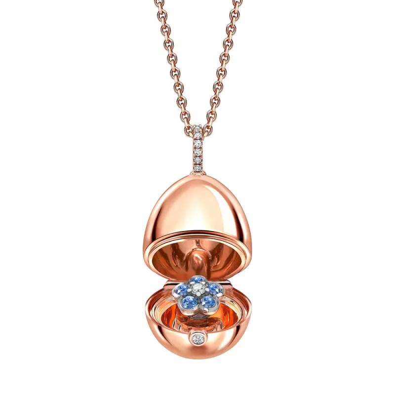 Faberge 18ct Rose Gold Diamond Sapphire Forget-Me-Not Surprise Locket sold by Jura Watches