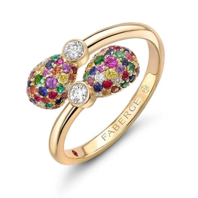 Faberge Emotion 18ct Yellow Gold Multi-Coloured Crossover Ring sold by Jura Watches