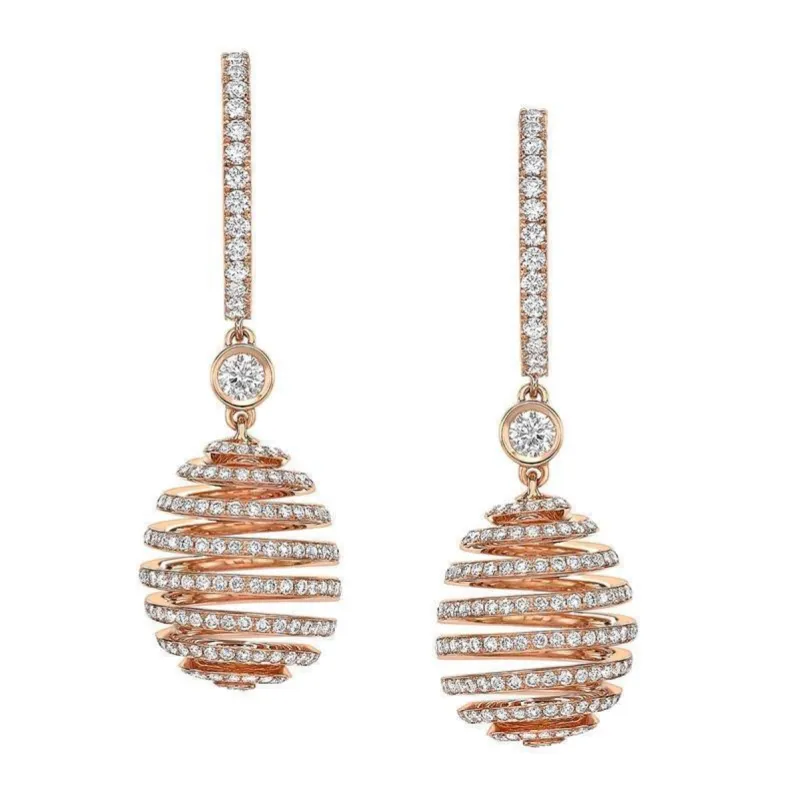 Faberge Essence Spiral 18ct Rose Gold Diamond Drop Earrings sold by Jura Watches