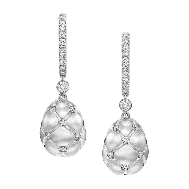 Faberge Treillage 18ct White Gold Diamond Matt Drop Earrings sold by Jura Watches