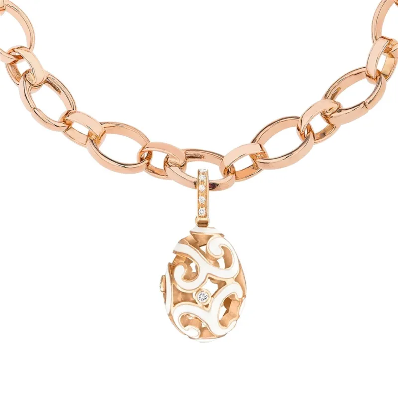Faberge Rococo Rose Gold Diamond White Enamel Charm sold by Jura Watches