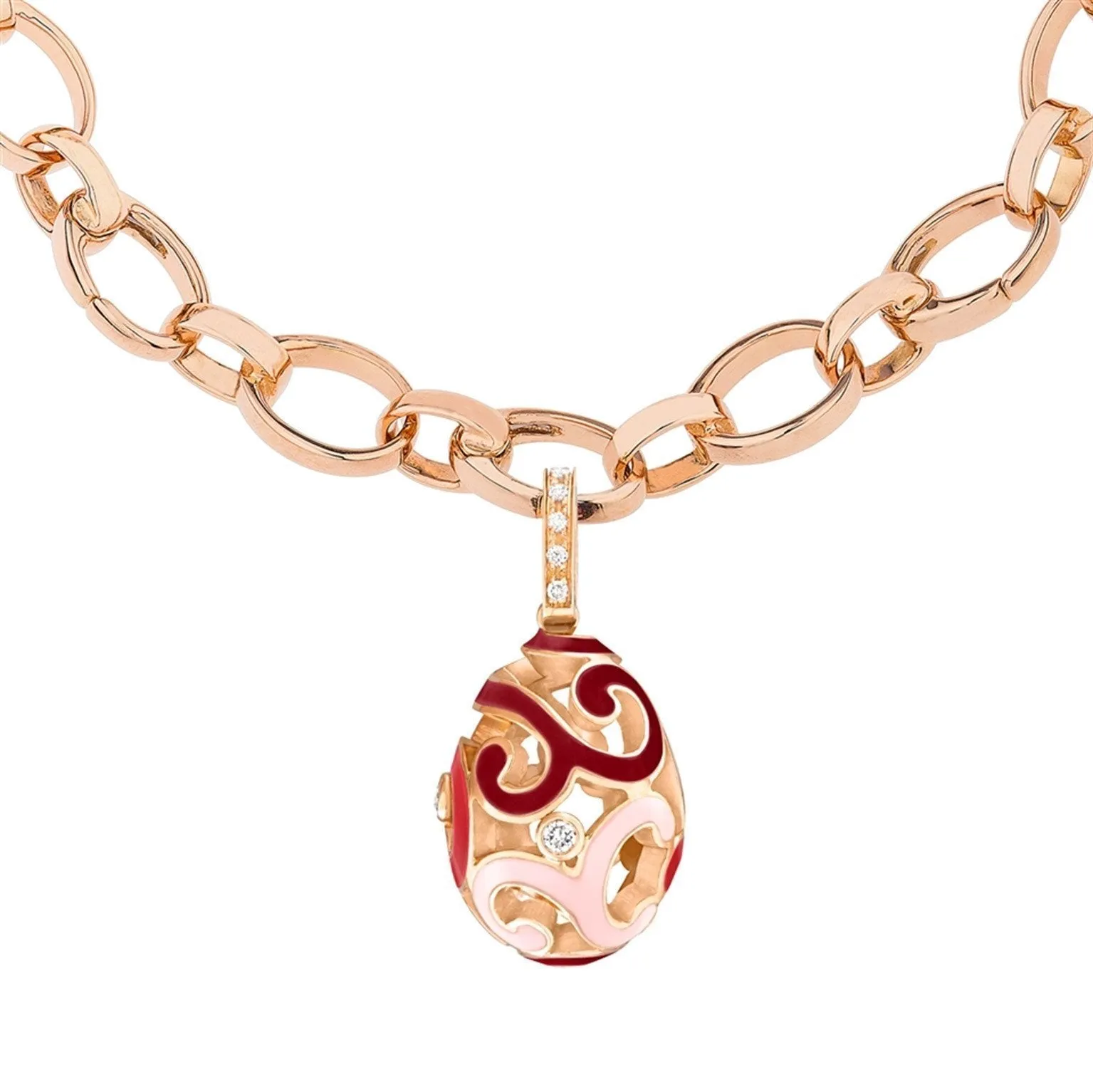 Faberge Rococo Gold 0.14ct Diamond Rose Enamel Charm sold by Jura Watches