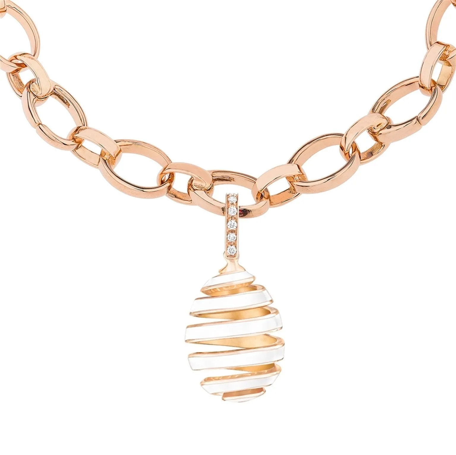 Faberge Essence Spiral Rose Gold Diamond White Enamel Charm sold by Jura Watches