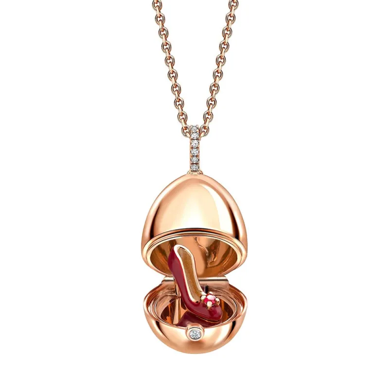 Faberge 18ct Rose Gold Diamond Bail Ruby Lacquer Shoe Surprise Locket sold by Jura Watches