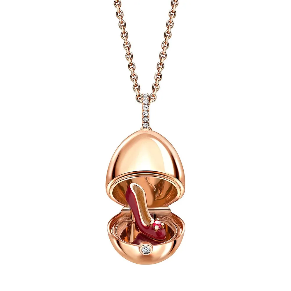 Faberge 18ct Rose Gold Diamond Bail Ruby Lacquer Shoe Surprise Locket sold by Jura Watches