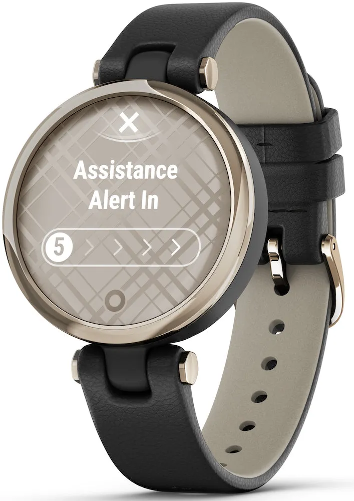 Garmin Lily Cream Gold Black Case and Italian Leather Band sold by Jura Watches