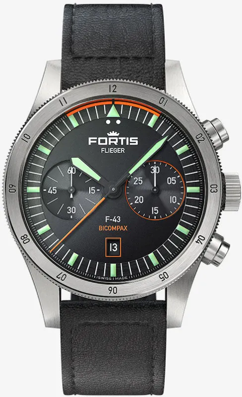 Fortis Flieger F-43 Bicompax On Aviator Strap sold by Jura Watches