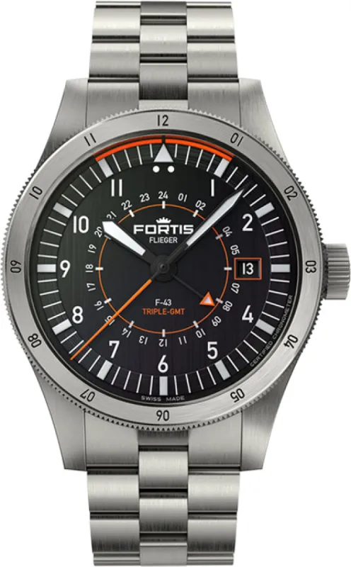 Fortis Flieger F-43 Triple GMT On Block Bracelet sold by Jura Watches