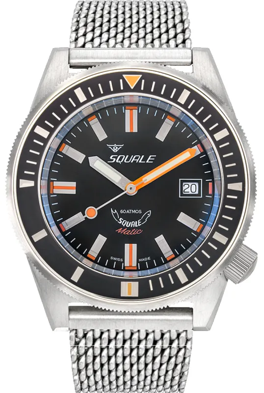 Squale Matic Satin Black Mesh sold by Jura Watches