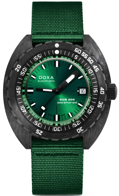 Doxa SUB 300 Carbon Sea Emerald Nato Watch sold by Jura Watches
