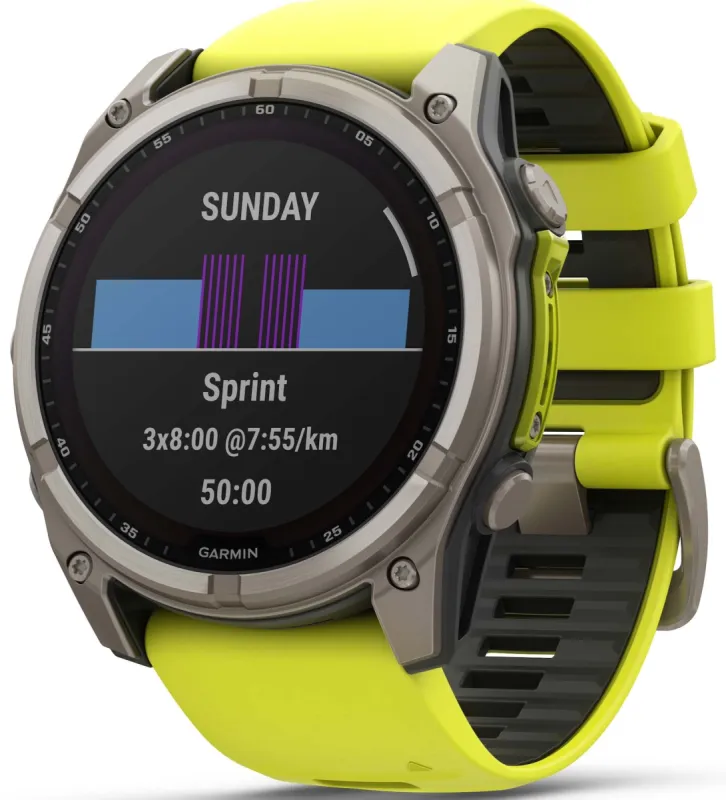 Garmin Fenix 8 51mm Sapphire Solar Titanium Amp Yellow Graphite Silicone Watch sold by Jura Watches