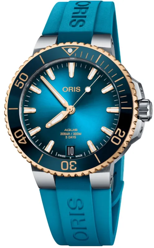 Oris Aquis Date Calibre 400 Bi-Colour Blue Rubber sold by Jura Watches